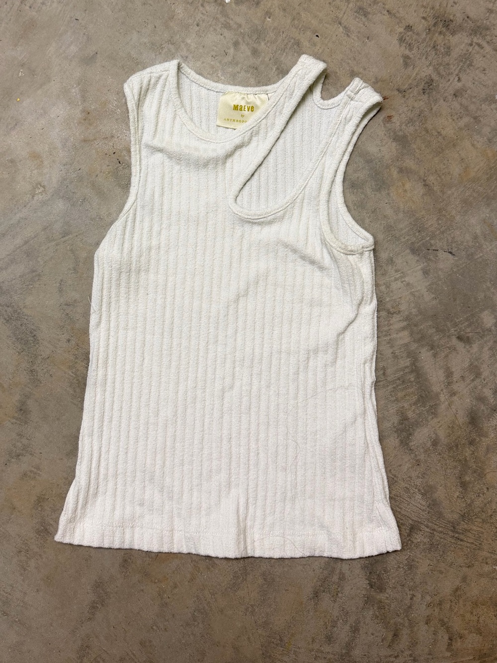 Anthropologie White Ribbed Asymmetrical Strap Tank Top